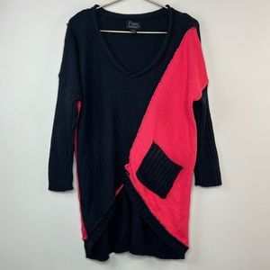 Pure Handknit V Neck Color Block Sweater, S/M